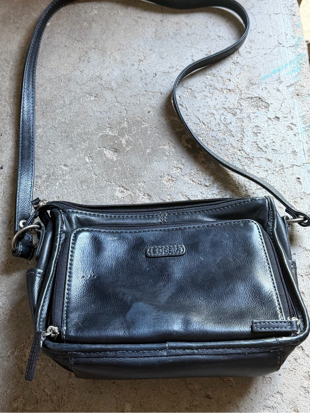Fossil Black Leather Shoulder Crossbody Bag